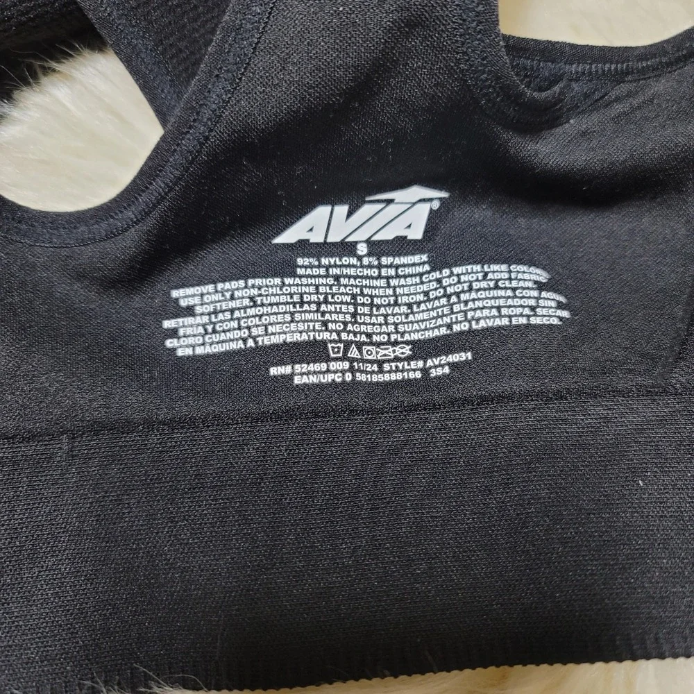 NWT Avia Sports Bra Sz S Womens Zip Front Black Moisture Wicking Athleisure